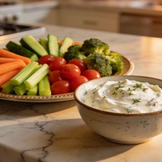 Homemade Garlic Cheese Dip with Vegetable Platter